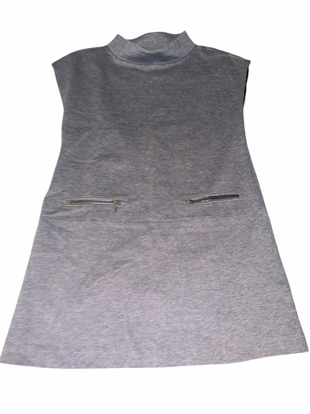 Women's Gray Mock Neck A-Line Dress with Zipper Pockets